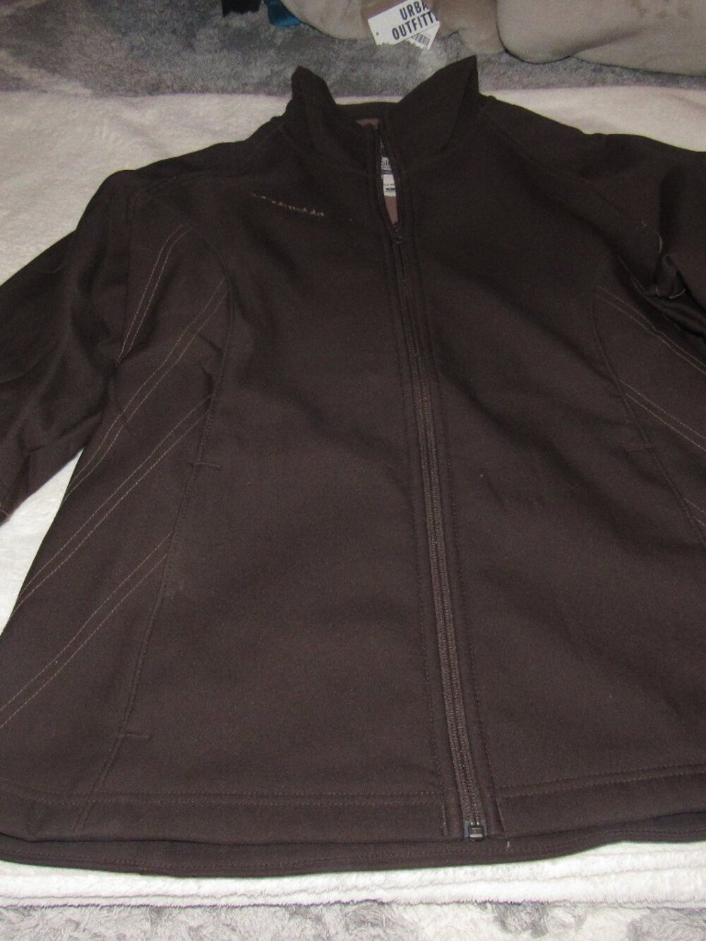 Columbia Full Zip softshell Jacket Diagonal Accent Stitching Brown Size Large